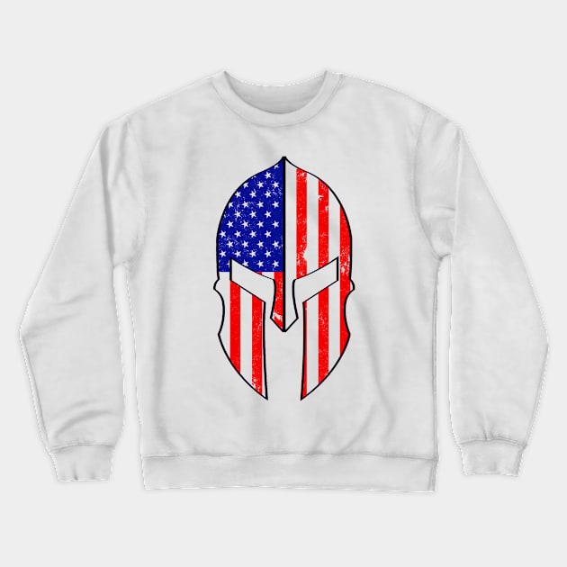 USA American Spartan Molon Labe Distressed Helmet With American Flag Crewneck Sweatshirt by DazzlingApparel